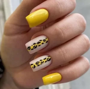 Leopard Lines Nails Nail Art Kuning