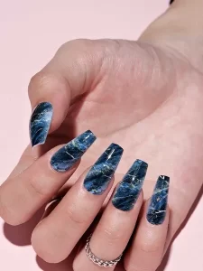 Marble Navy Nails