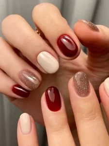 Natural Red and Gold Nails